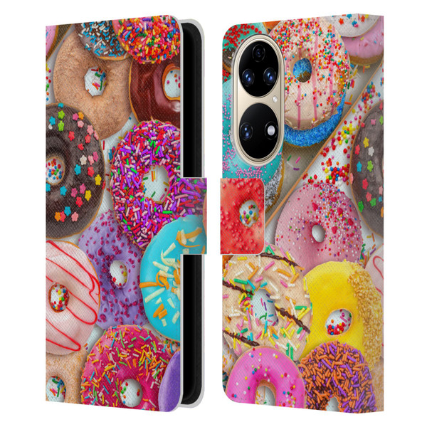 Aimee Stewart Colourful Sweets Donut Noms Leather Book Wallet Case Cover For Huawei P50