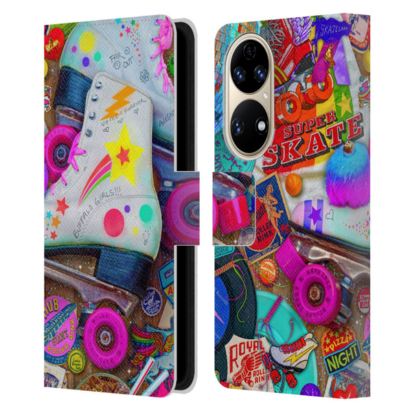 Aimee Stewart Colourful Sweets Skate Night Leather Book Wallet Case Cover For Huawei P50