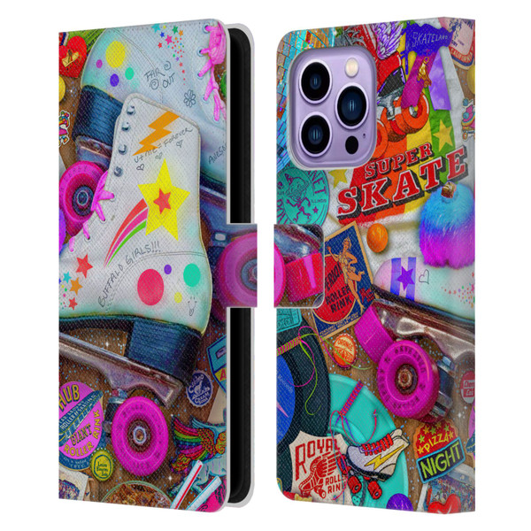 Aimee Stewart Colourful Sweets Skate Night Leather Book Wallet Case Cover For Apple iPhone 14 Pro Max