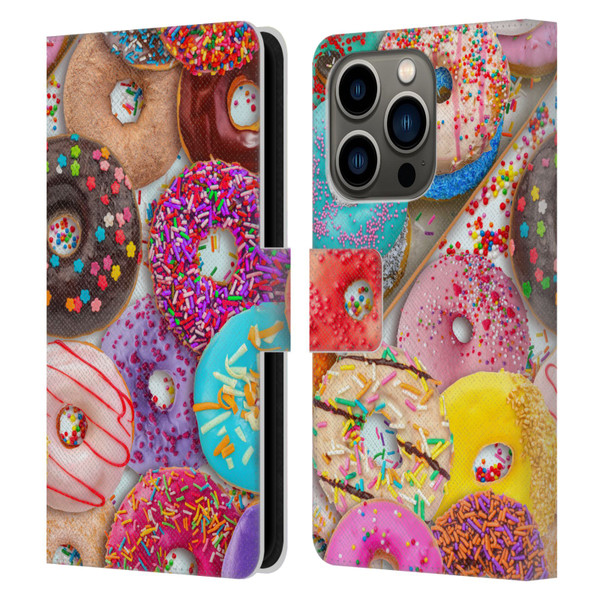 Aimee Stewart Colourful Sweets Donut Noms Leather Book Wallet Case Cover For Apple iPhone 14 Pro
