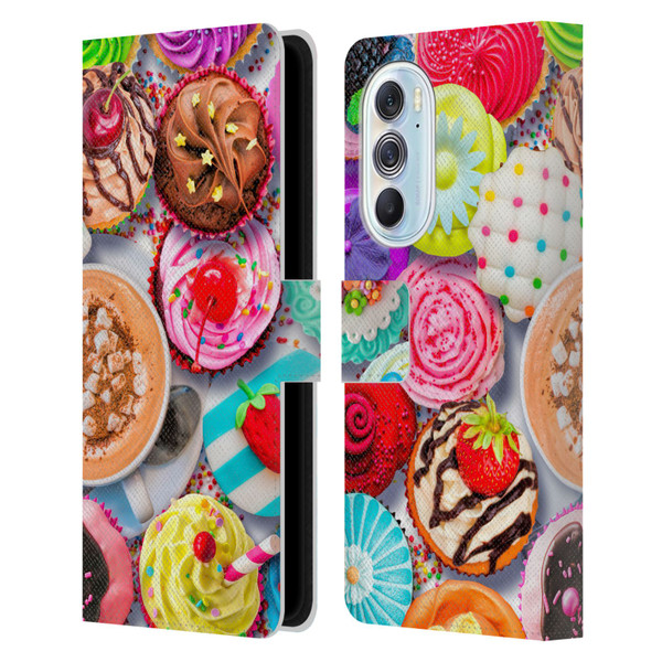 Aimee Stewart Colourful Sweets Cupcakes And Cocoa Leather Book Wallet Case Cover For Motorola Edge X30