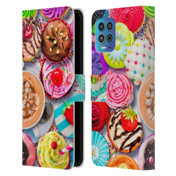 Aimee Stewart Colourful Sweets Cupcakes And Cocoa Leather Book Wallet Case Cover For Motorola Moto G100