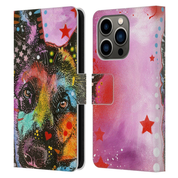 Dean Russo Dogs German Shepherd Leather Book Wallet Case Cover For Apple iPhone 14 Pro