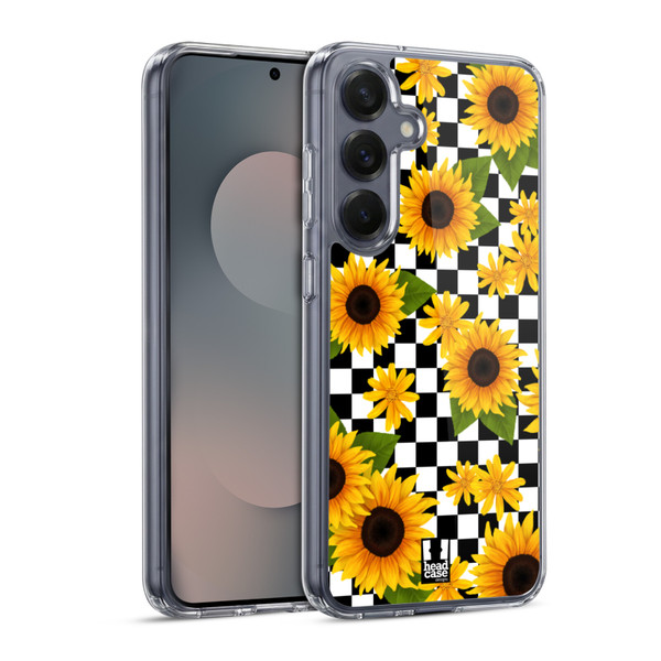 Head Case Designs Checkerboard Patterns Sunflower Soft Gel Case for Samsung Galaxy S25 & MagSafe