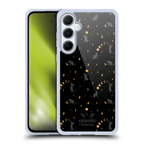 Episodic Drawing Spooky Patterns Black Cat Soft Gel Case for Samsung Galaxy A55 5G