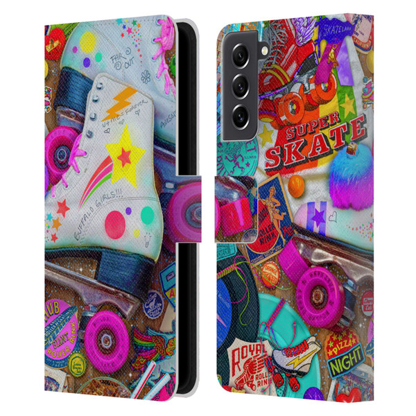 Aimee Stewart Colourful Sweets Skate Night Leather Book Wallet Case Cover For Samsung Galaxy S21 FE 5G