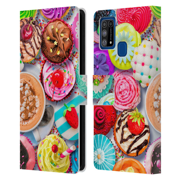 Aimee Stewart Colourful Sweets Cupcakes And Cocoa Leather Book Wallet Case Cover For Samsung Galaxy M31 (2020)