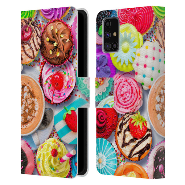 Aimee Stewart Colourful Sweets Cupcakes And Cocoa Leather Book Wallet Case Cover For Samsung Galaxy M31s (2020)