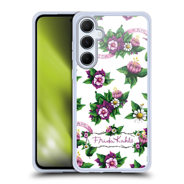 Frida Kahlo Purple Florals Pattern Soft Gel Case for Samsung Galaxy A55 5G
