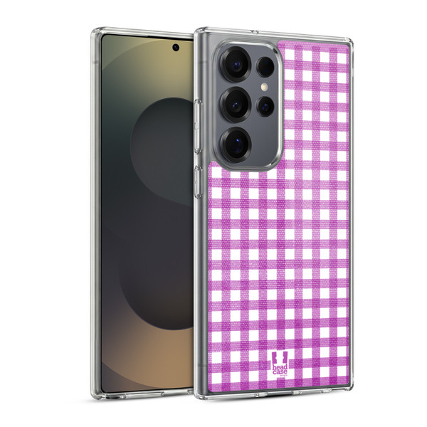 Head Case Designs Gingham-Patterns Purple Soft Gel Case for Samsung Galaxy S25 Ultra & MagSafe