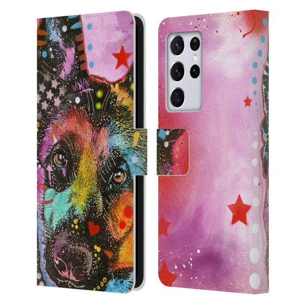 Dean Russo Dogs German Shepherd Leather Book Wallet Case Cover For Samsung Galaxy S21 Ultra 5G