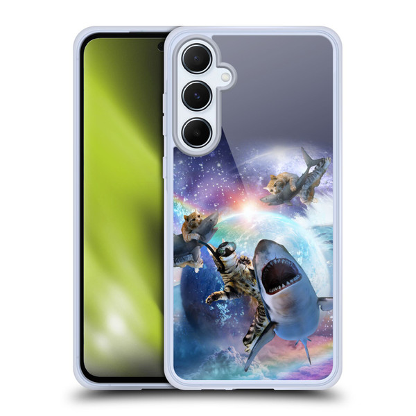 Random Galaxy Animals Space Cat Riding Shark Soft Gel Case for Samsung Galaxy A55 5G