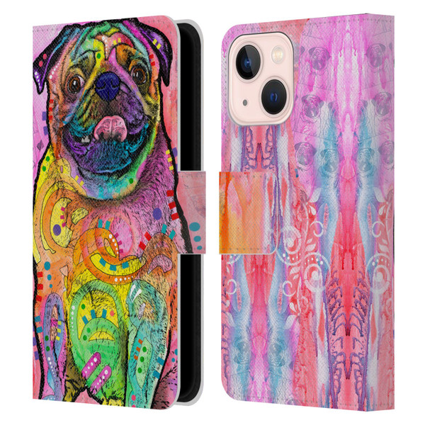 Dean Russo Dogs 3 Pug Leather Book Wallet Case Cover For Apple iPhone 13 Mini