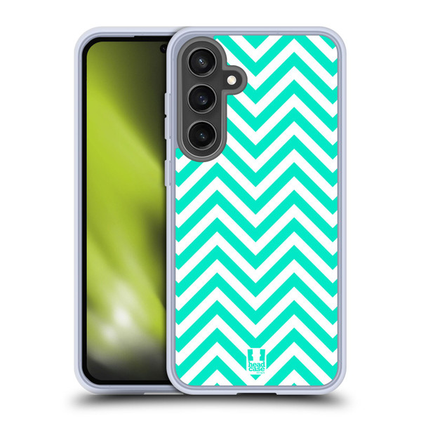 Head Case Designs Neon Zigzag Teal Soft Gel Case for Samsung Galaxy S24 FE & MagSafe
