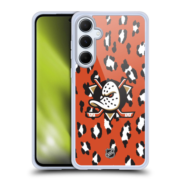 NHL Anaheim Ducks Leopard Pattern Soft Gel Case for Samsung Galaxy A55 5G