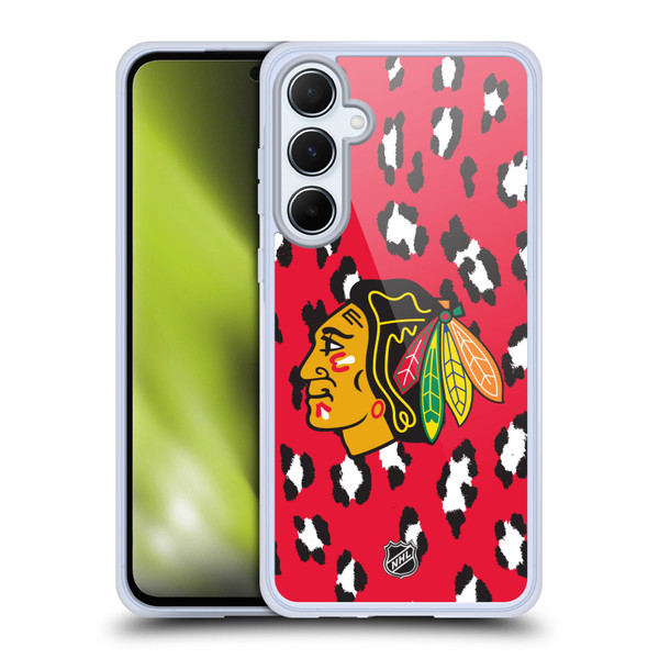NHL Chicago Blackhawks Leopard Patten Soft Gel Case for Samsung Galaxy A55 5G