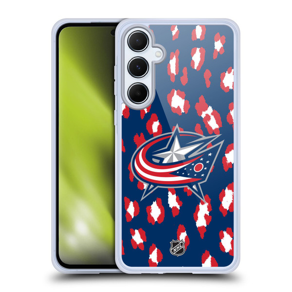NHL Columbus Blue Jackets Leopard Pattern Soft Gel Case for Samsung Galaxy A55 5G