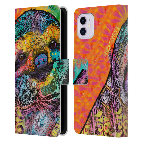 Dean Russo Wildlife 3 Sloth Leather Book Wallet Case Cover For Apple iPhone 11