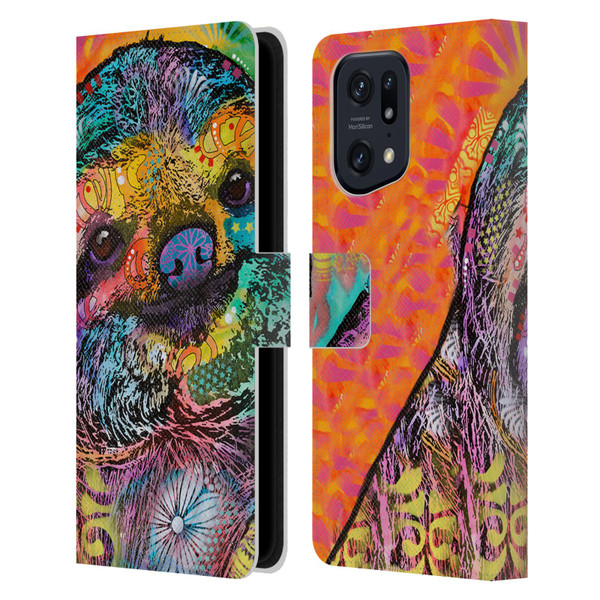 Dean Russo Wildlife 3 Sloth Leather Book Wallet Case Cover For OPPO Find X5 Pro