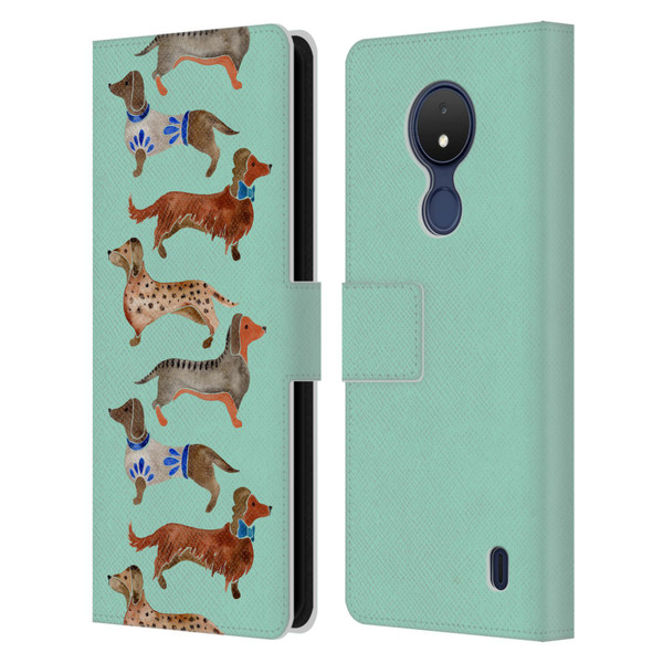 Cat Coquillette Animals Blue Dachshunds Leather Book Wallet Case Cover For Nokia C21