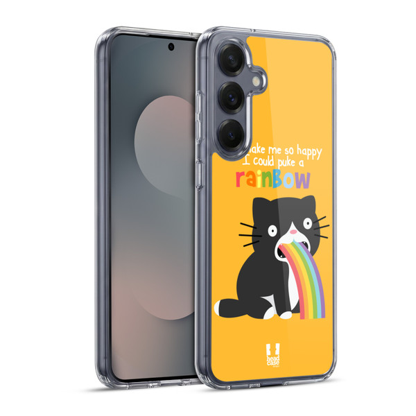 Head Case Designs Rainbow Puke Cat Soft Gel Case for Samsung Galaxy S25+ & MagSafe