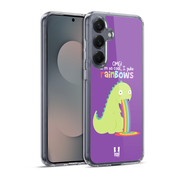 Head Case Designs Rainbow Puke Dinosaur Soft Gel Case for Samsung Galaxy S25+ & MagSafe