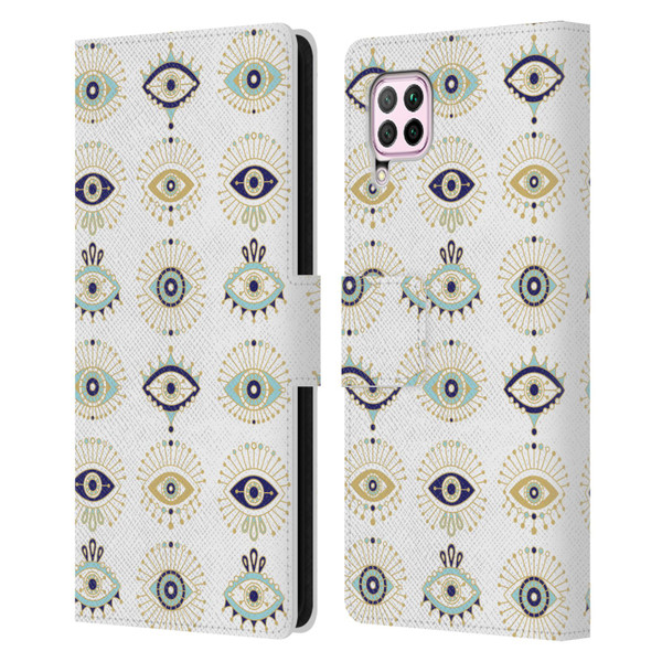 Cat Coquillette Linear White Evil Eyes Pattern Leather Book Wallet Case Cover For Huawei Nova 6 SE / P40 Lite