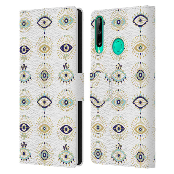 Cat Coquillette Linear White Evil Eyes Pattern Leather Book Wallet Case Cover For Huawei P40 lite E