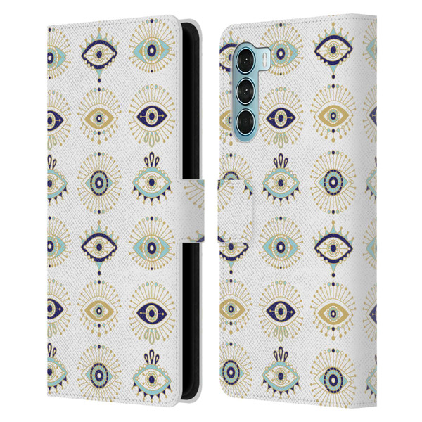 Cat Coquillette Linear White Evil Eyes Pattern Leather Book Wallet Case Cover For Motorola Edge S30 / Moto G200 5G