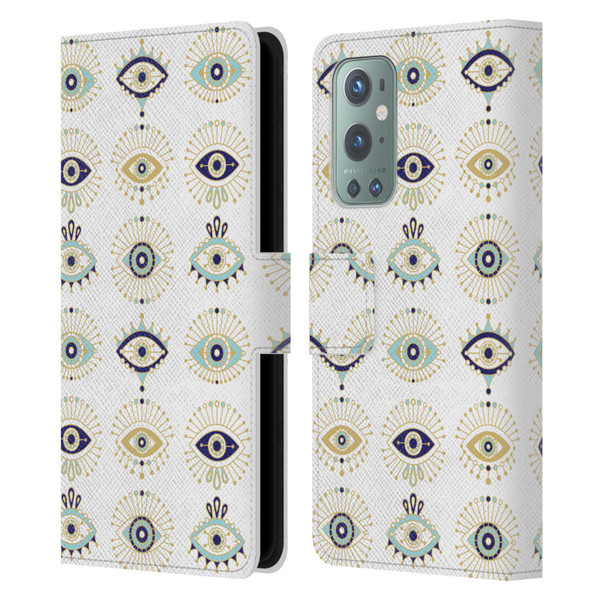 Cat Coquillette Linear White Evil Eyes Pattern Leather Book Wallet Case Cover For OnePlus 9