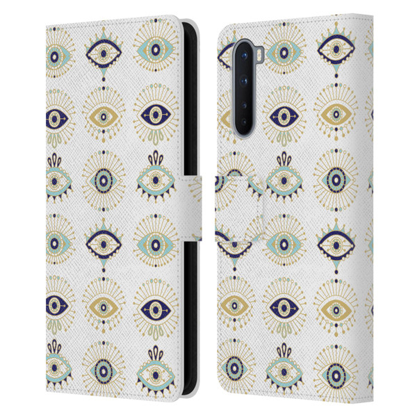 Cat Coquillette Linear White Evil Eyes Pattern Leather Book Wallet Case Cover For OnePlus Nord 5G