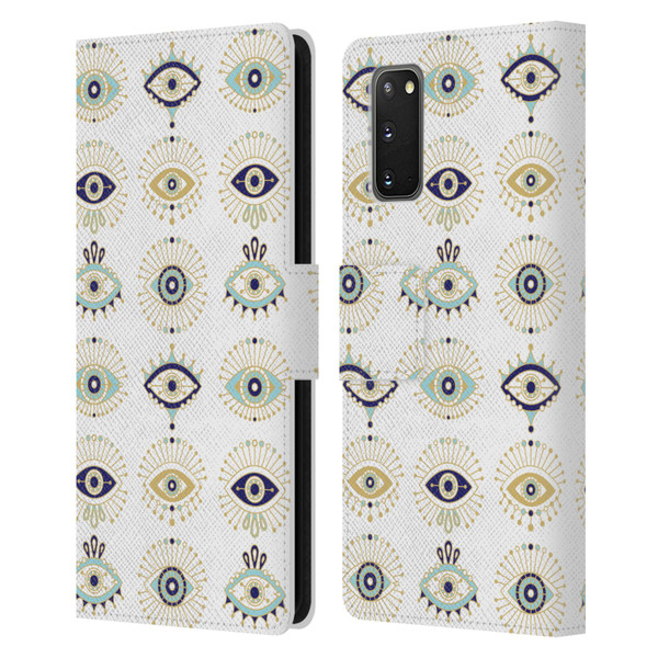 Cat Coquillette Linear White Evil Eyes Pattern Leather Book Wallet Case Cover For Samsung Galaxy S20 / S20 5G