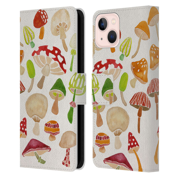 Cat Coquillette Nature Mushrooms Leather Book Wallet Case Cover For Apple iPhone 13