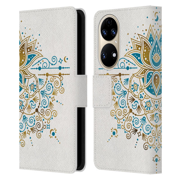 Cat Coquillette Patterns 6 Lotus Bloom Mandala 4 Leather Book Wallet Case Cover For Huawei P50