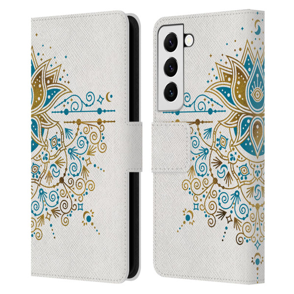 Cat Coquillette Patterns 6 Lotus Bloom Mandala 4 Leather Book Wallet Case Cover For Samsung Galaxy S22 5G