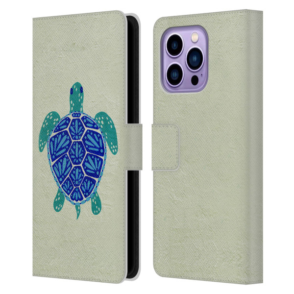Cat Coquillette Sea Turtle Blue Leather Book Wallet Case Cover For Apple iPhone 14 Pro Max