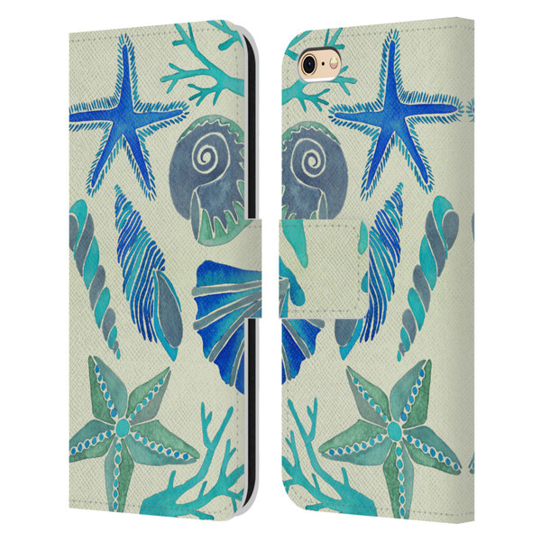 Cat Coquillette Sea Seashells Blue Leather Book Wallet Case Cover For Apple iPhone 6 / iPhone 6s