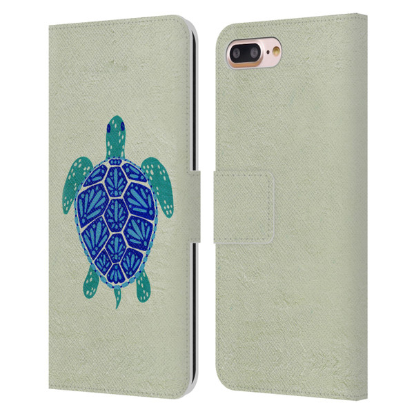 Cat Coquillette Sea Turtle Blue Leather Book Wallet Case Cover For Apple iPhone 7 Plus / iPhone 8 Plus