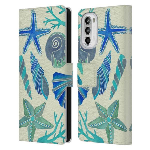 Cat Coquillette Sea Seashells Blue Leather Book Wallet Case Cover For Motorola Moto G52