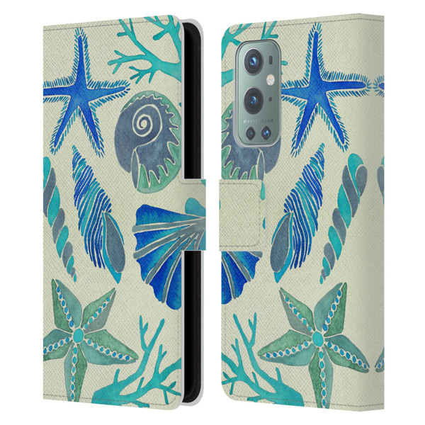 Cat Coquillette Sea Seashells Blue Leather Book Wallet Case Cover For OnePlus 9