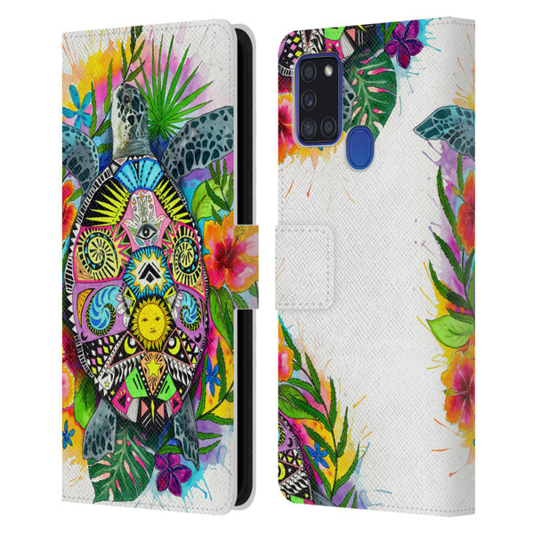 Pixie Cold Animals Turtle Life Leather Book Wallet Case Cover For Samsung Galaxy A21s (2020)
