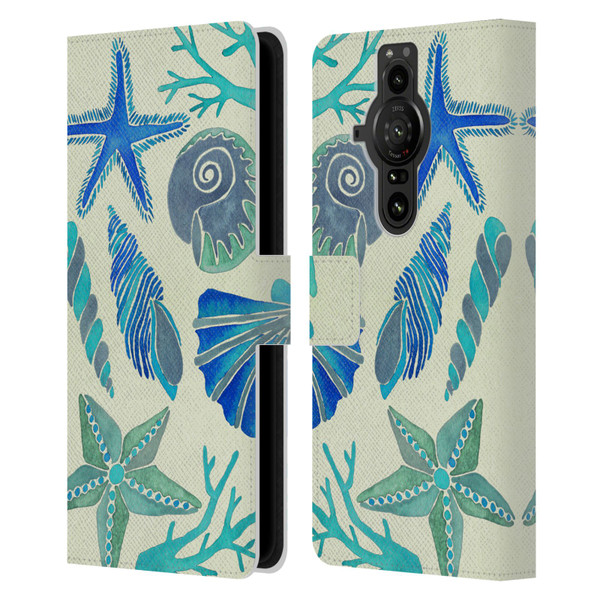 Cat Coquillette Sea Seashells Blue Leather Book Wallet Case Cover For Sony Xperia Pro-I