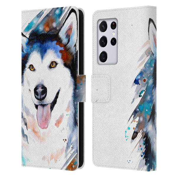 Pixie Cold Animals Husky Leather Book Wallet Case Cover For Samsung Galaxy S21 Ultra 5G