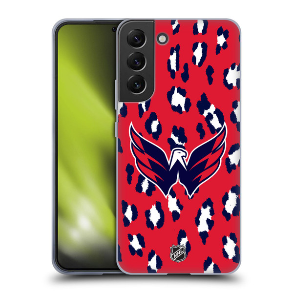 NHL Washington Capitals Leopard Pattern Soft Gel Case for Samsung Galaxy S22+ 5G & MagSafe