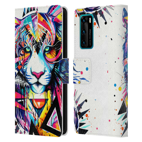 Pixie Cold Cats Shattered Tiger Leather Book Wallet Case Cover For Huawei P40 5G