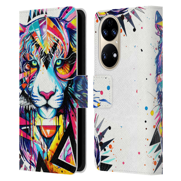 Pixie Cold Cats Shattered Tiger Leather Book Wallet Case Cover For Huawei P50