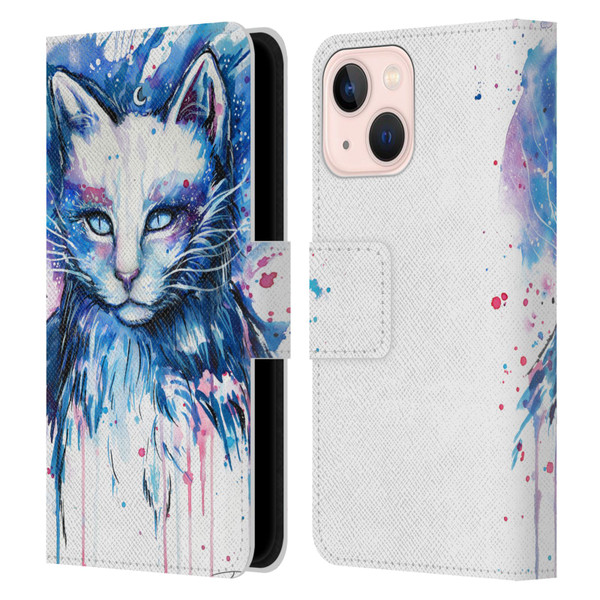 Pixie Cold Cats Space Leather Book Wallet Case Cover For Apple iPhone 13 Mini