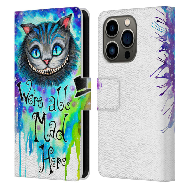 Pixie Cold Cats We Are All Mad Here Leather Book Wallet Case Cover For Apple iPhone 14 Pro