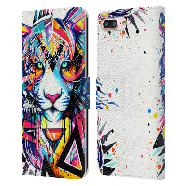 Pixie Cold Cats Shattered Tiger Leather Book Wallet Case Cover For Apple iPhone 7 Plus / iPhone 8 Plus