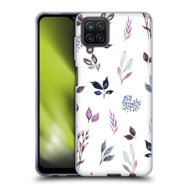 Anis Illustration Floral And Leaves Tiny Leaves Pattern Blue Soft Gel Case for Samsung Galaxy A12 (2020)